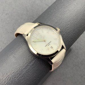 Pastorelli Ladies Watch White Leather As Is Rhinestone Silver Date Retro